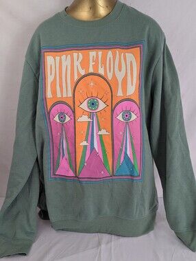 Pink Floyd  Sage Green Crewneck Sweatshirt Pink & Orange Psychedelic XL